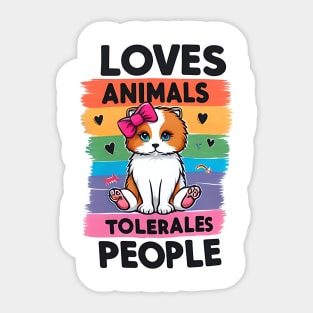 loves animals tolerates people quote Cat Lover & Dog Love Sticker